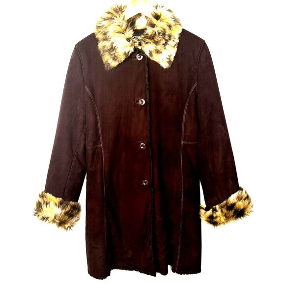 NOVELTI Womens Swing Coat Faux Fur Winter Luxury Cuddly Soft Brown Size Small - Picture 1 of 13